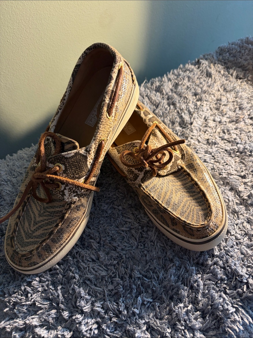 Sperry Women’s Casual Boat Shoes in Brown Animal Pattern